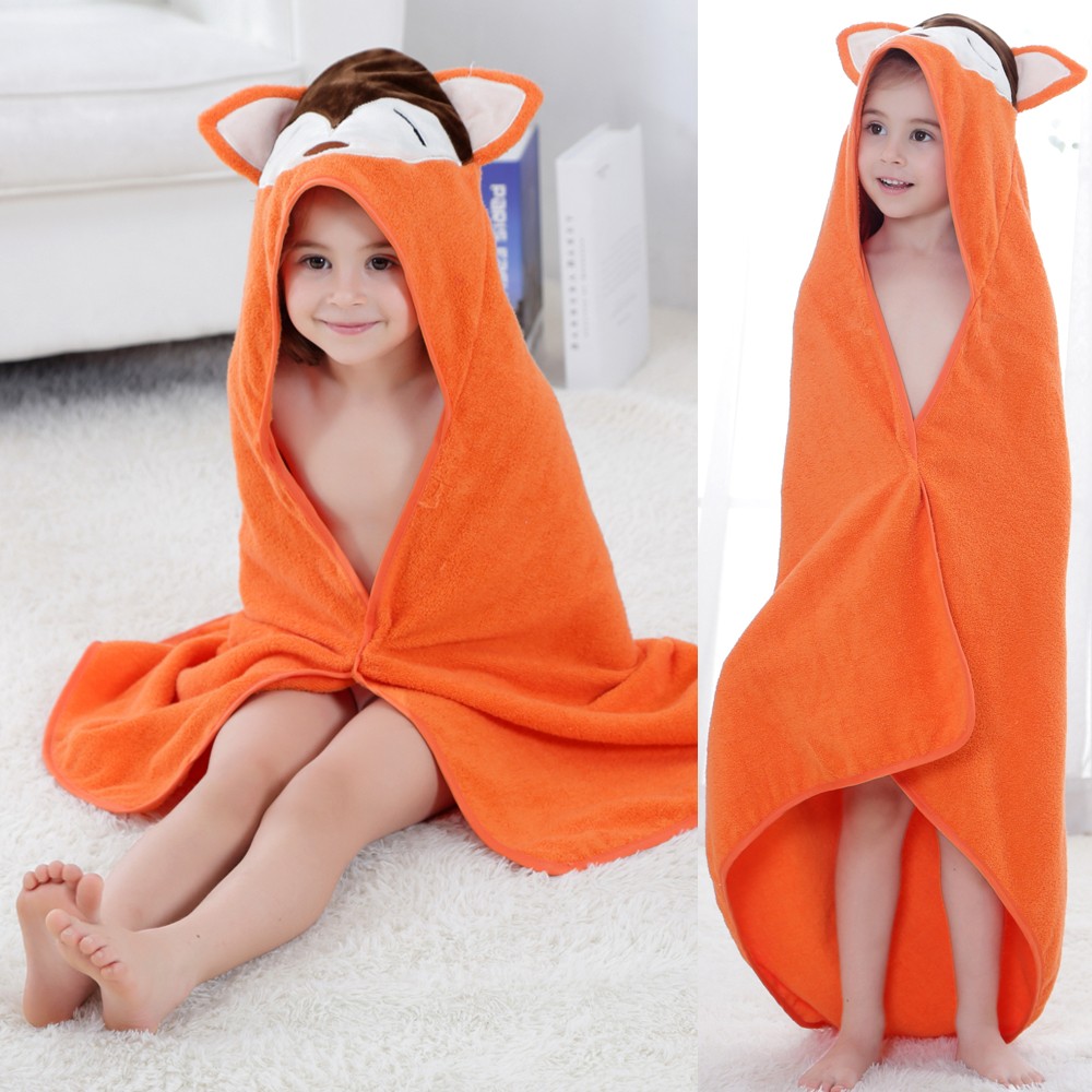 Hooded Toddler Bath Towels Baby Beach Hooded Towel Orange Fox Luckyonesie Com